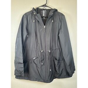 Intl Details Parka In A Pocket Black Jacket Hooded Lightweight Drawstring XL‎